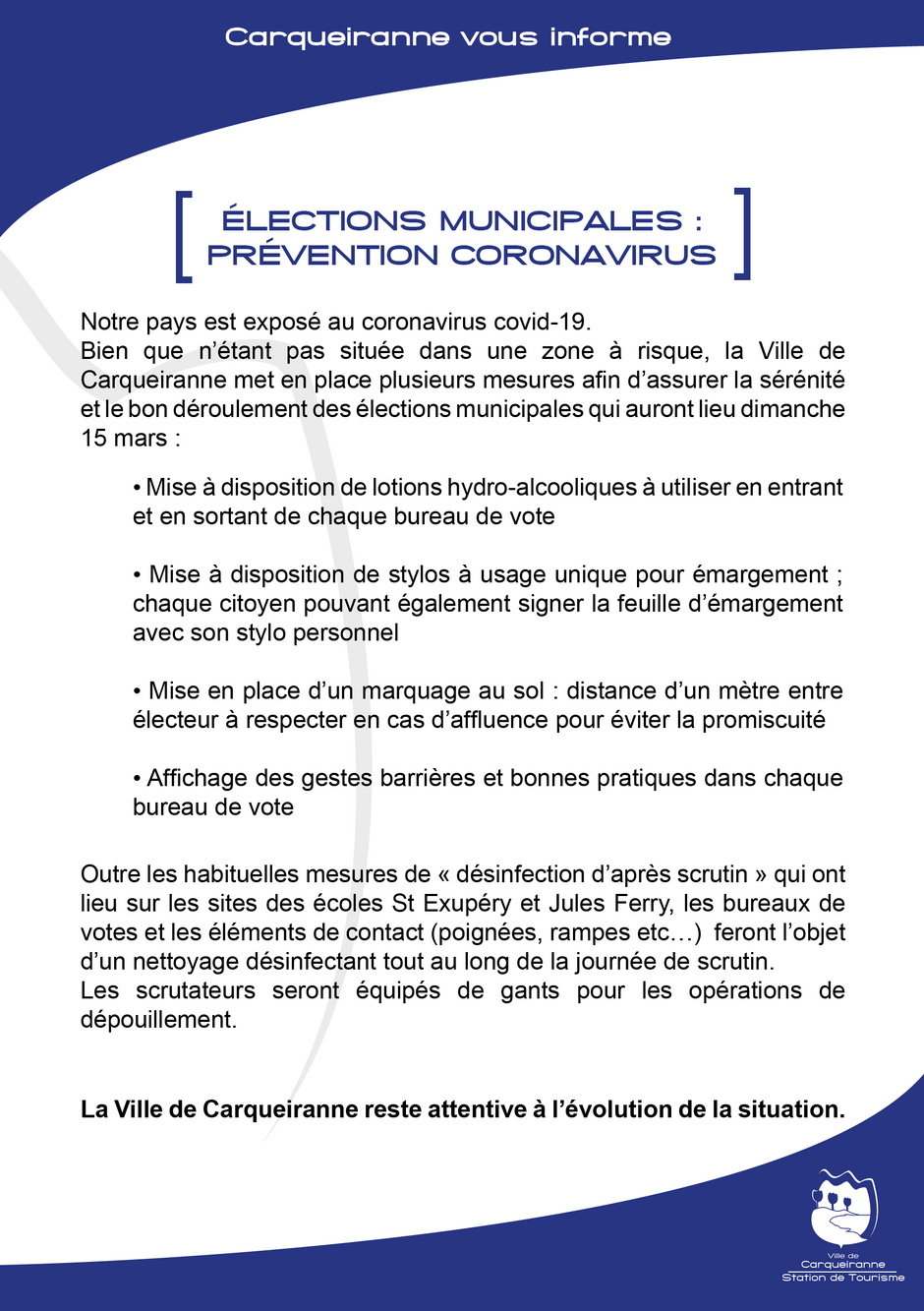 Elections Municipales Prevention Coronavirus Ville De Carqueiranne